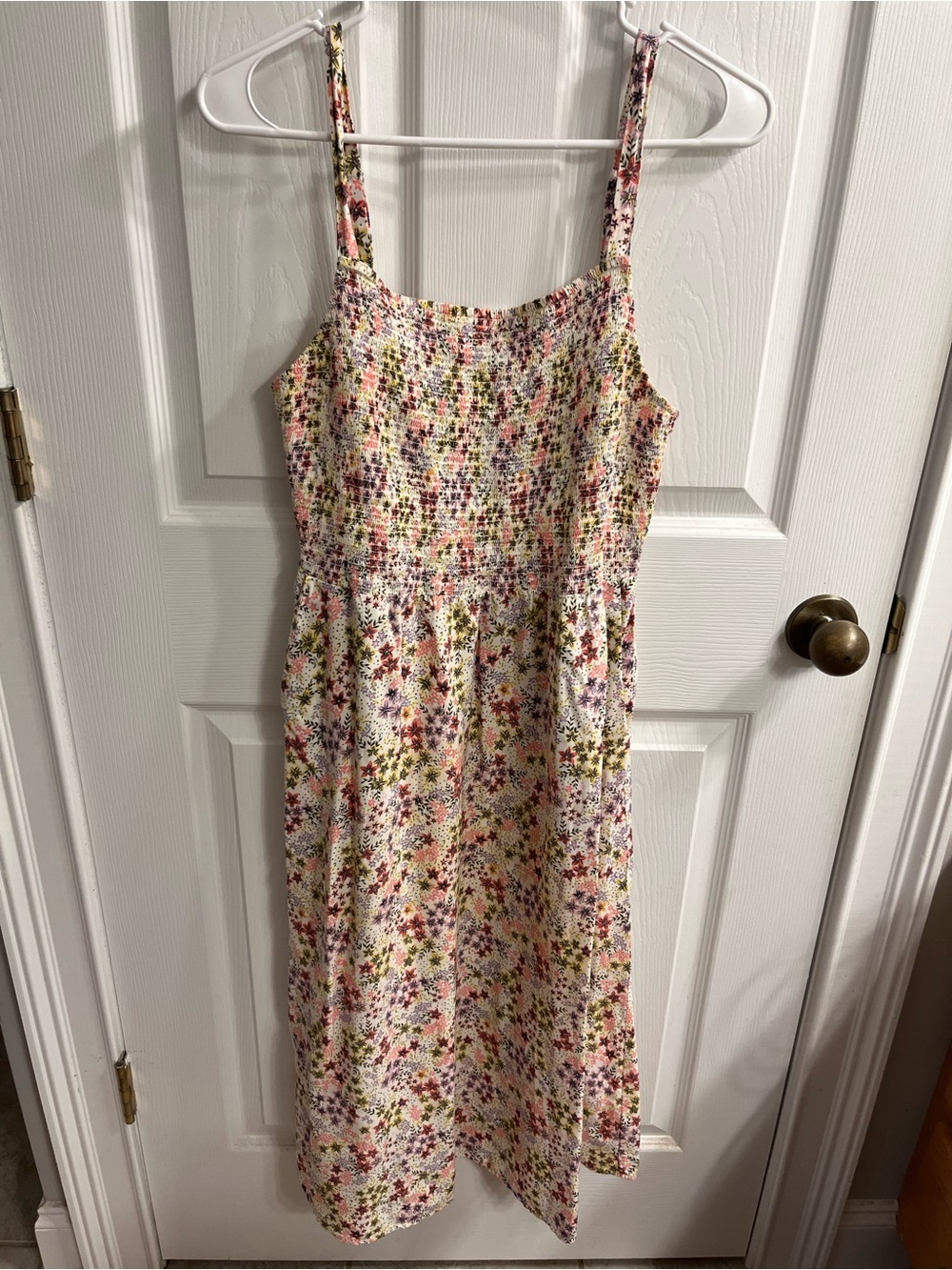 Old Navy Floral Smocked Cami - Cream with Pink & Yellow Accents